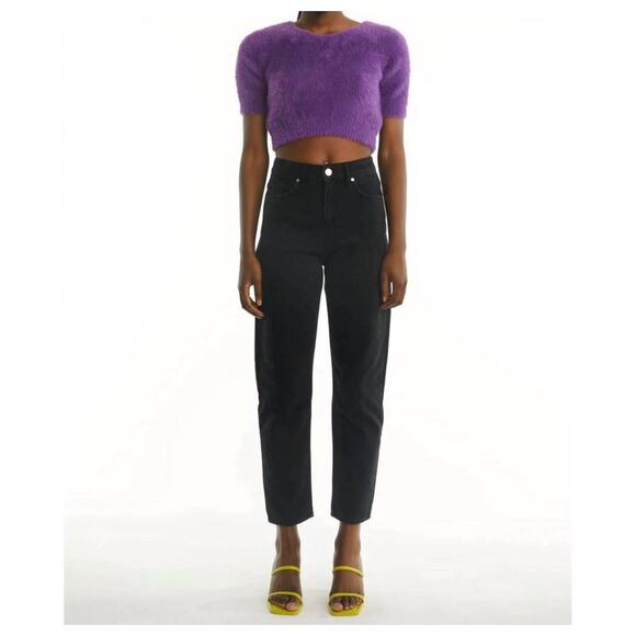 OVAL SQUARE Women’s SMALL Young Sweater Knit Crop Top Short Sleeve Anthropologie - Picture 2 of 12